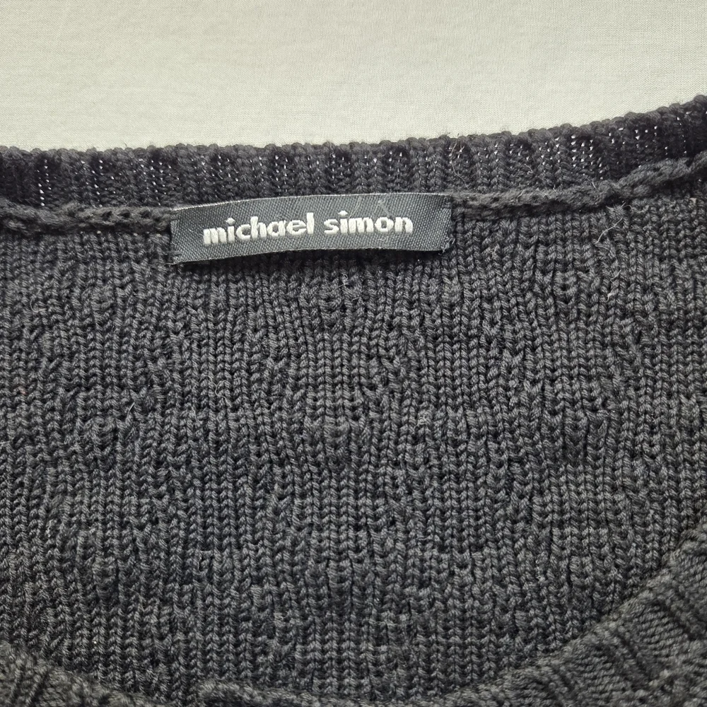Vintage Michael Simon Embellished Knit‎ Cardigan Black Floral Applique Sweater L